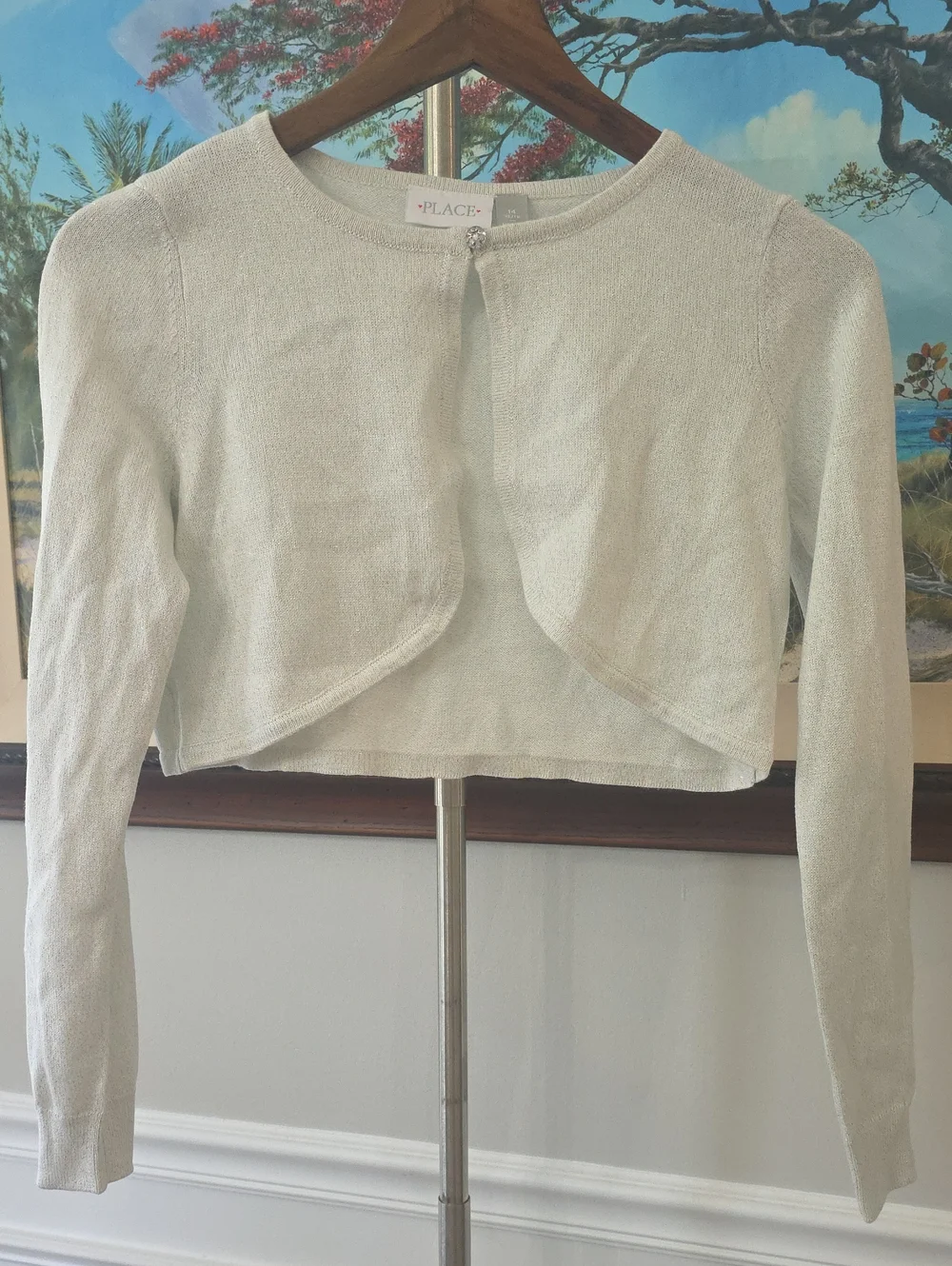 The Children's Place Sparkle Cream Knit Cropped Cardigan